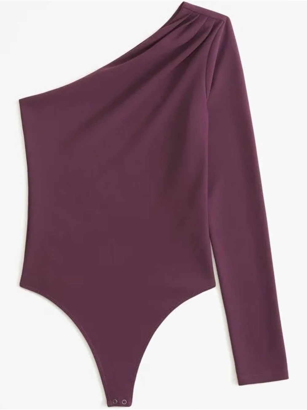 Abercrombie Long-Sleeve One-Shoulder Twist Ruched Bodysuit Burgundy Large